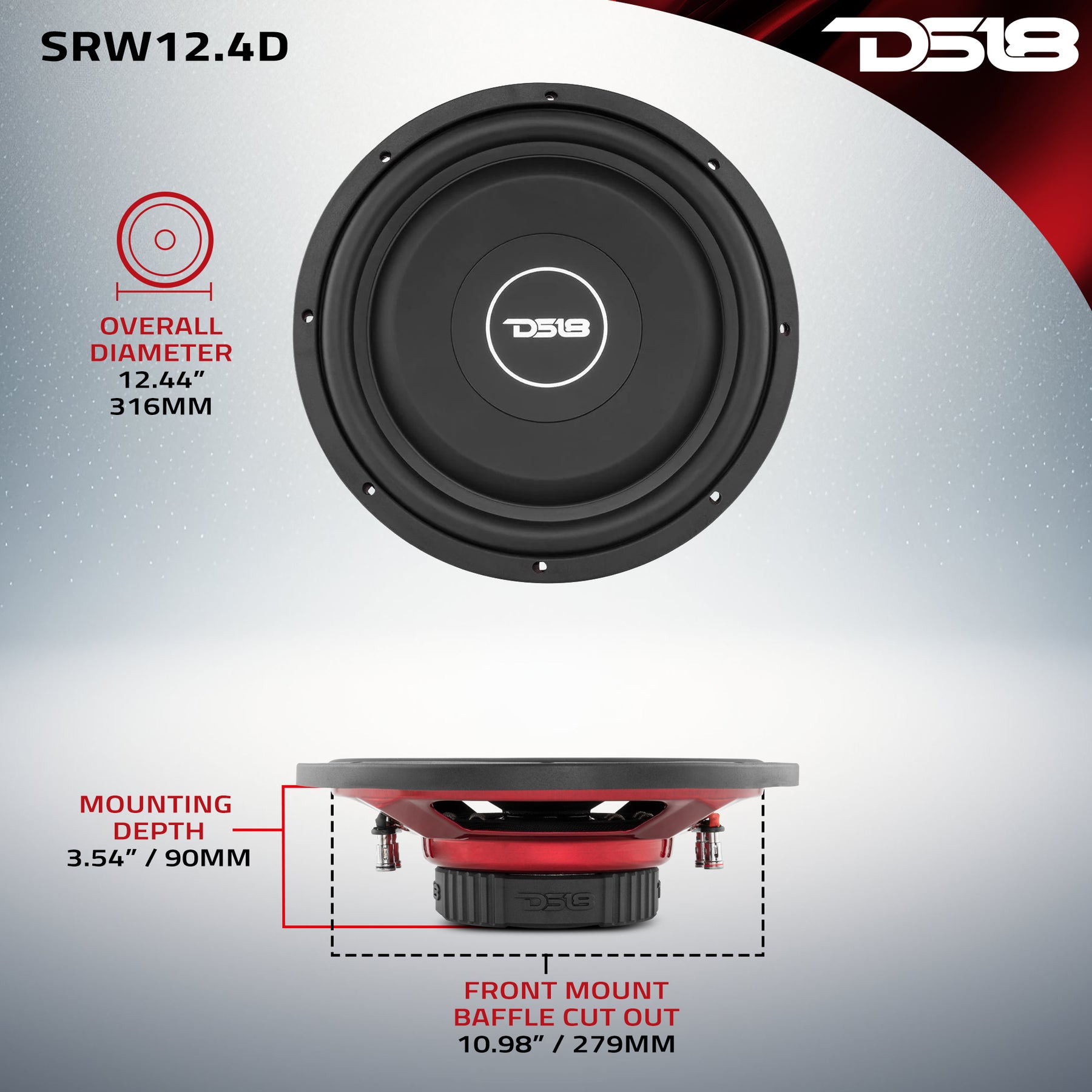 SRW Shallow-Mount 12" Subwoofer 220 Watts Rms DVC 4-Ohm