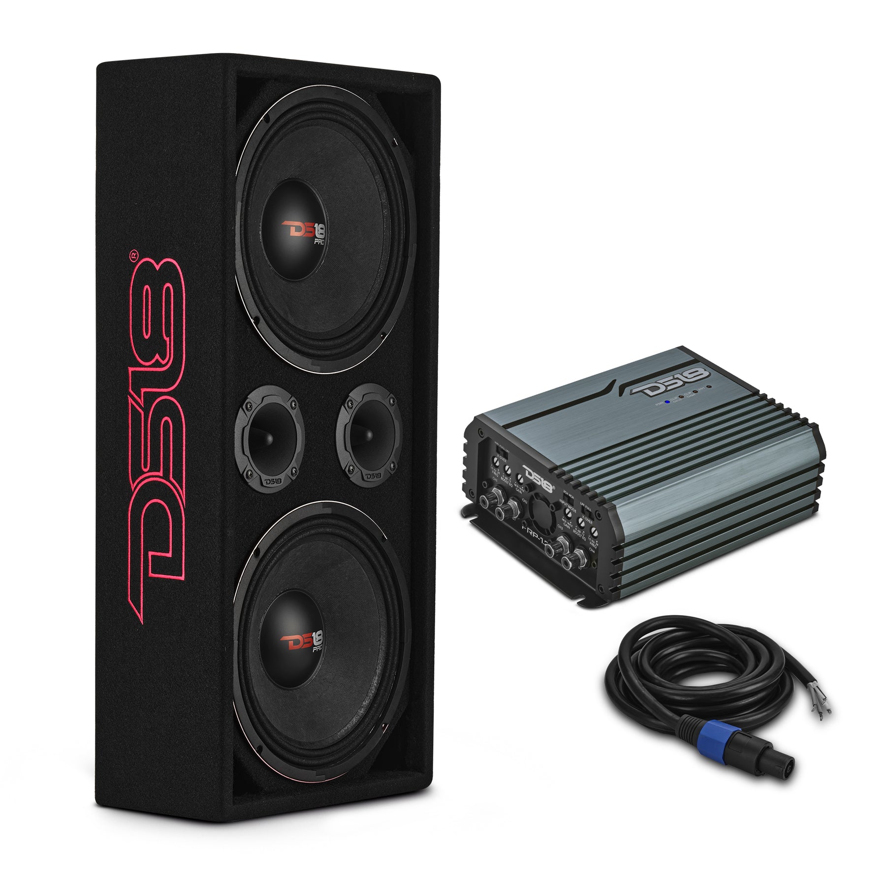 Loaded Voceteo Enclosure with Dual 10" Mids, Dual 3.78" Tweeters, Amplifier & Speakon Cable