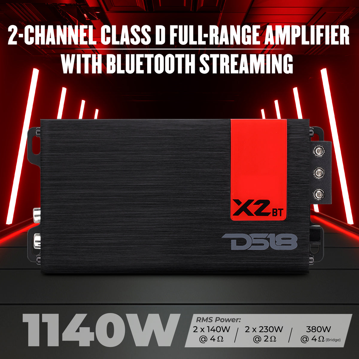 X 2-Channel Ultra Compact Full-Range Amplifier with Bluetooth Connectivity - 2 x 140 Watts Rms