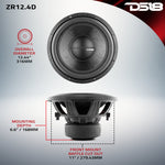 ZR 12" Subwoofer 750 Watts Rms DVC  4-Ohm