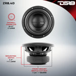 ZR 8" Subwoofer 450 Watts Rms DVC  4-Ohm