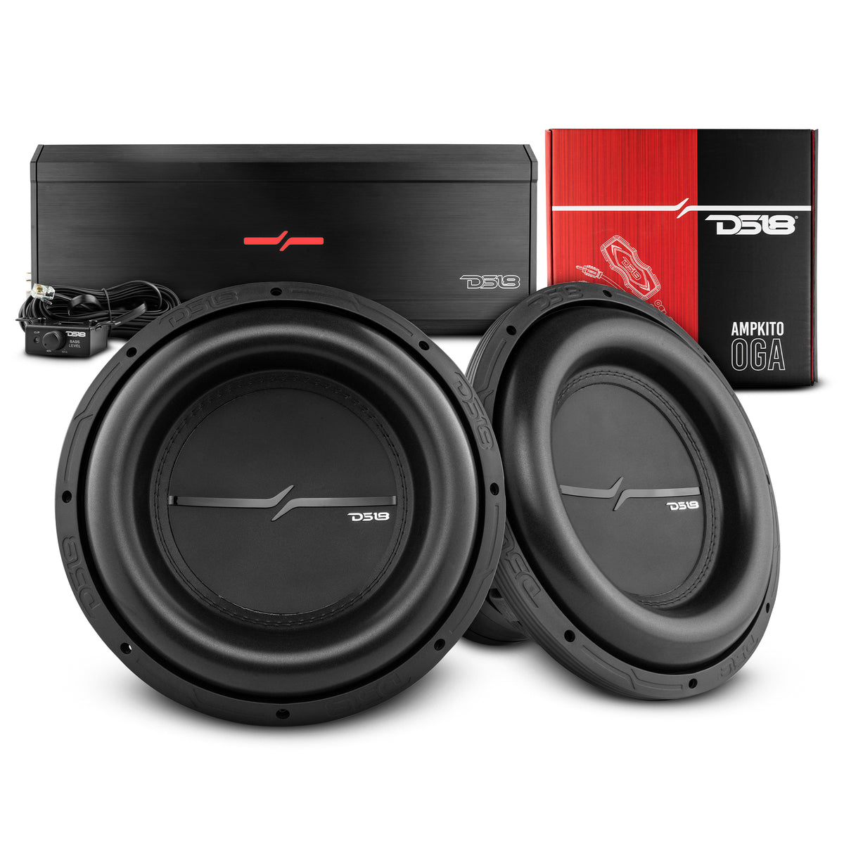 DS18 ZXI12.4D-PKG Bass Package - 2 x ZXI12.4D - 12" Car Subwoofer, ZR2000.1D - 1-Channel Monoblock Amplifier, and AMPKIT0