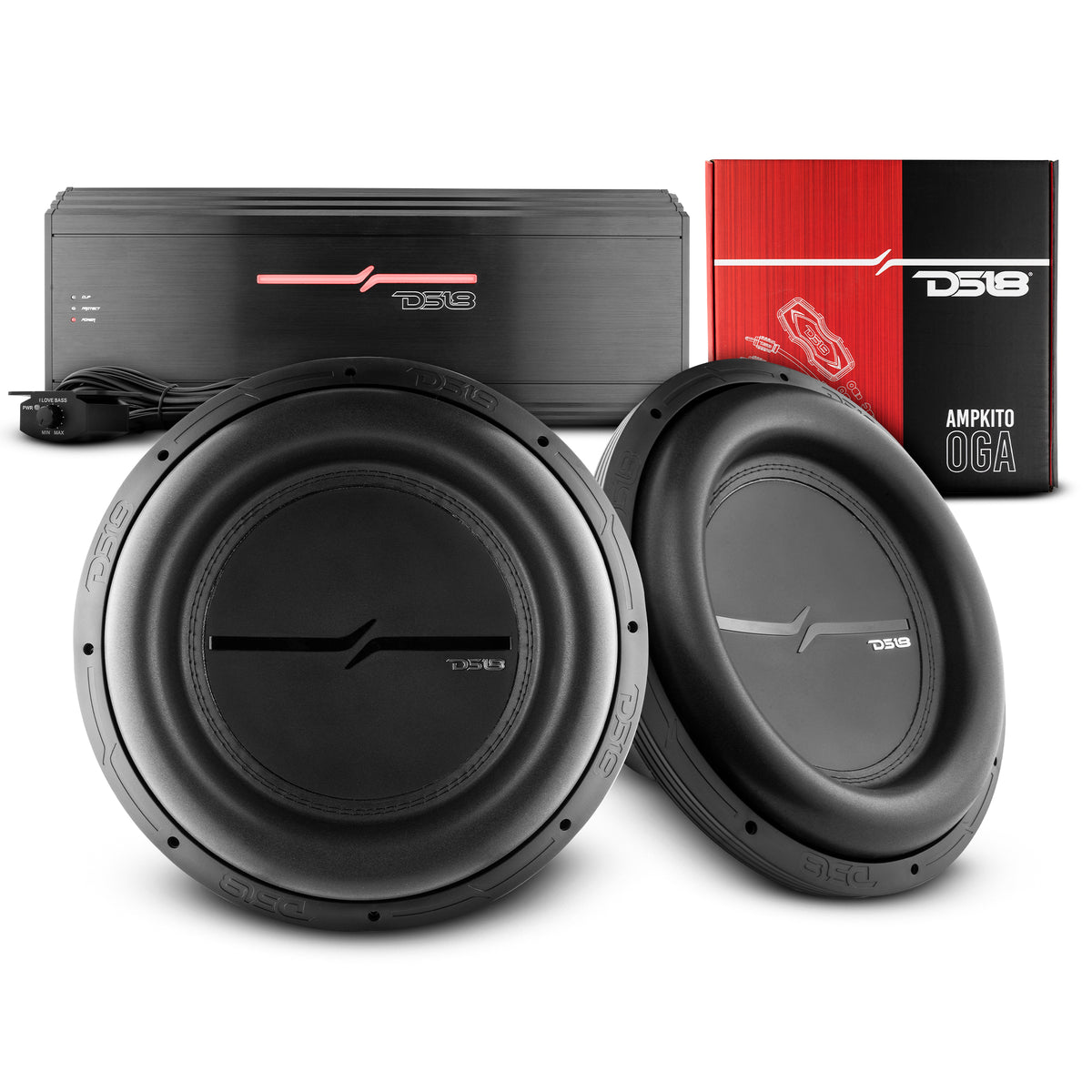 DS18 ZXI15.4D-PKG Bass Package - 2 x ZXI15.4D - 15" Car Subwoofer, ZR2000.1D - 1-Channel Monoblock Amplifier ,and AMPKIT0