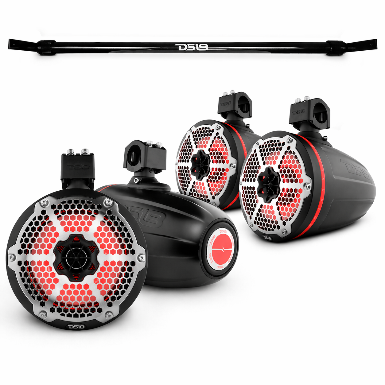 Jeep Gladiator JT Mounting Bar + 4x 8” Marine Tower Speakers with RGB LED Lights