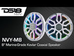 Video thumbnail - 8” Marine Coaxial Speaker With Kevlar Cone, Bullet Tweeter, Neodymium Magnet, and Digital LED Lights | 200W RMS 4-Ohm