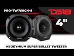 Tweeter Super Bullet de 4" con bobina de voz de titanio de 1,5" e imán de neodimio. 220 vatios, 8 ohmios.