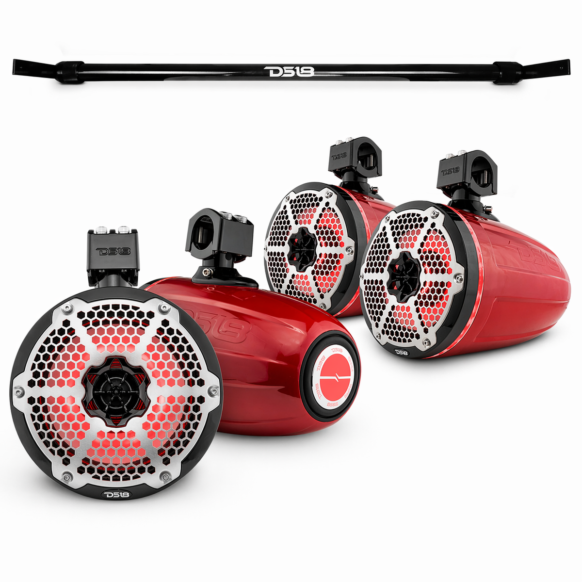 Jeep Gladiator JT Mounting Bar + 4x 8” Marine Tower Speakers with RGB LED Lights