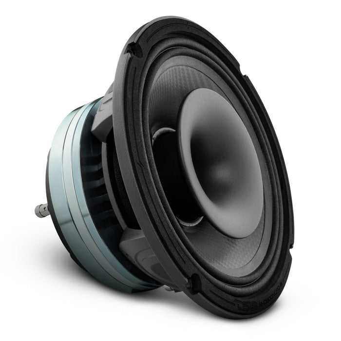 Altavoz híbrido coaxial de medios-graves de 8" con cono de fibra de carbono resistente al agua, con transductor integrado, 400 vatios RMS y 8 ohmios.