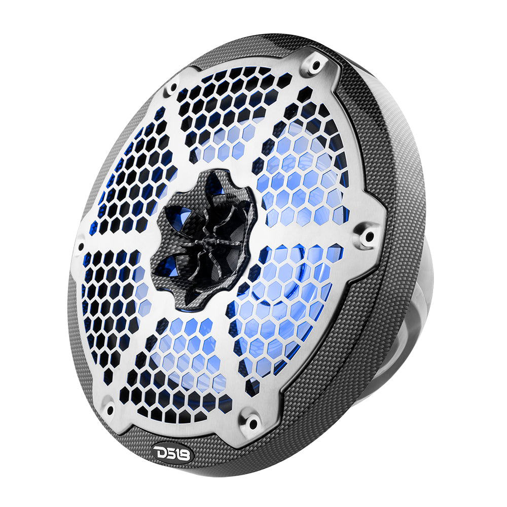 NXL 8" 2-Way Coaxial Marine Speaker With LED RGB Lights 150 Watts Rms 4-Ohm -Black Carbon Fiber