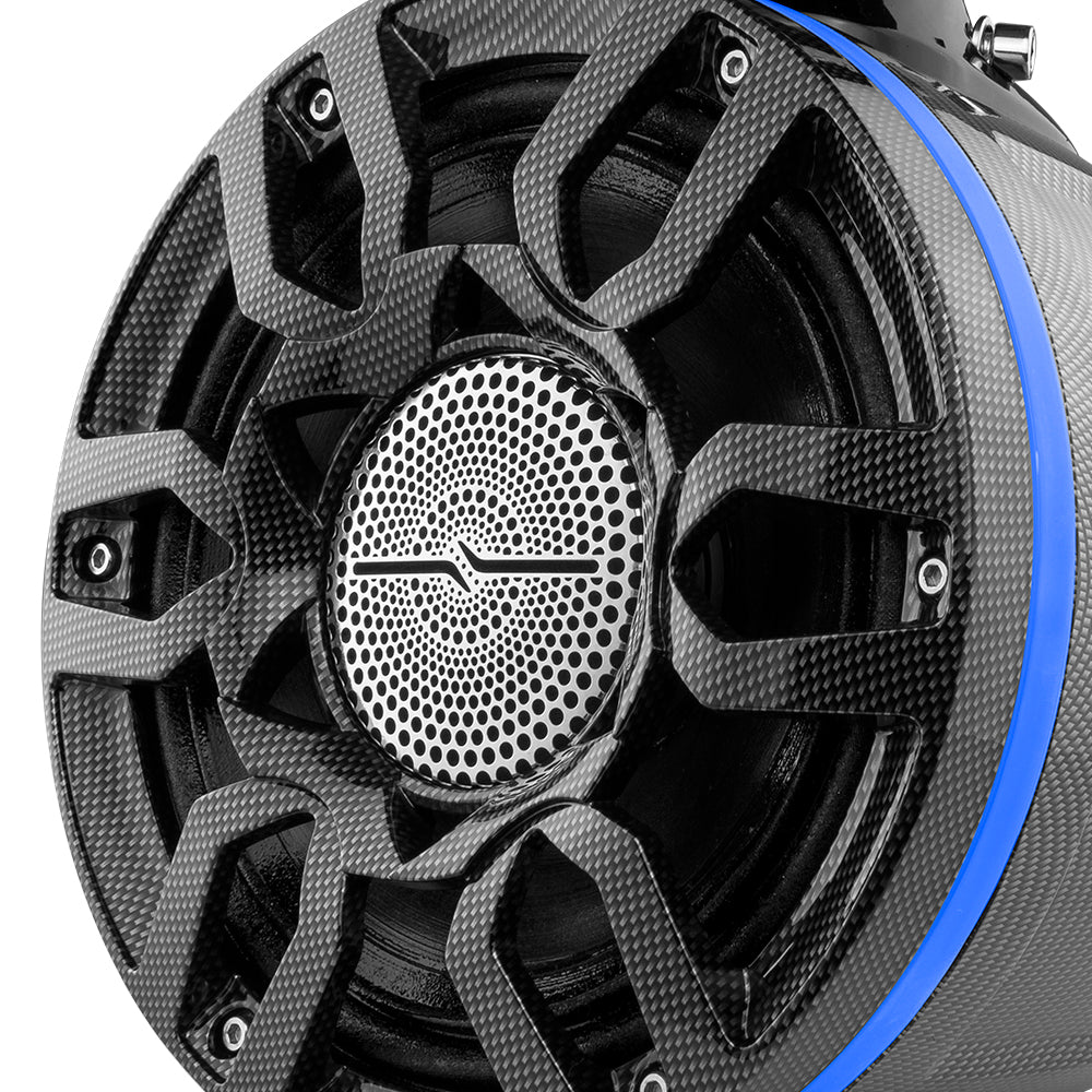NXL 8" Marine and Powersports Compact PRO Towers with Loudspeaker and driver Built in LED RGB Lights 250 Watts Rms -Black Carbon Fiber (PRO-HY8.4B Included)