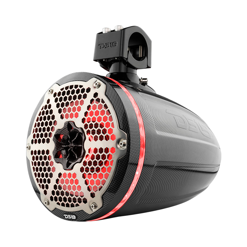 NXL 8" Neodymium Marine and Powersports Towers with Built-in Passive Radiator, 1" Driver and LED RGB Lights 180 Watts Rms -Black Carbon Fiber