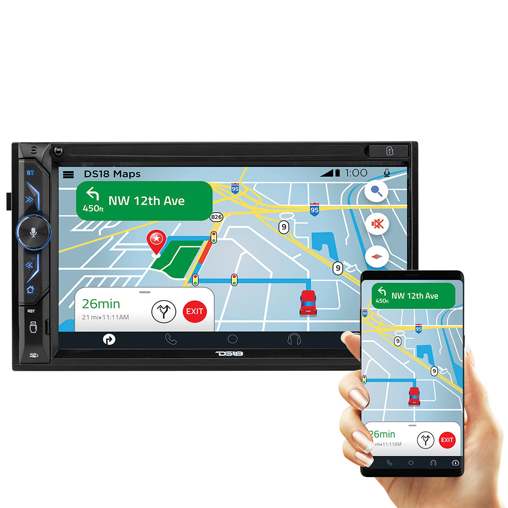 6.9" Touchscreen Mechless Double-DIN Headunit with Bluetooth, USB, Mirror Link And Car play