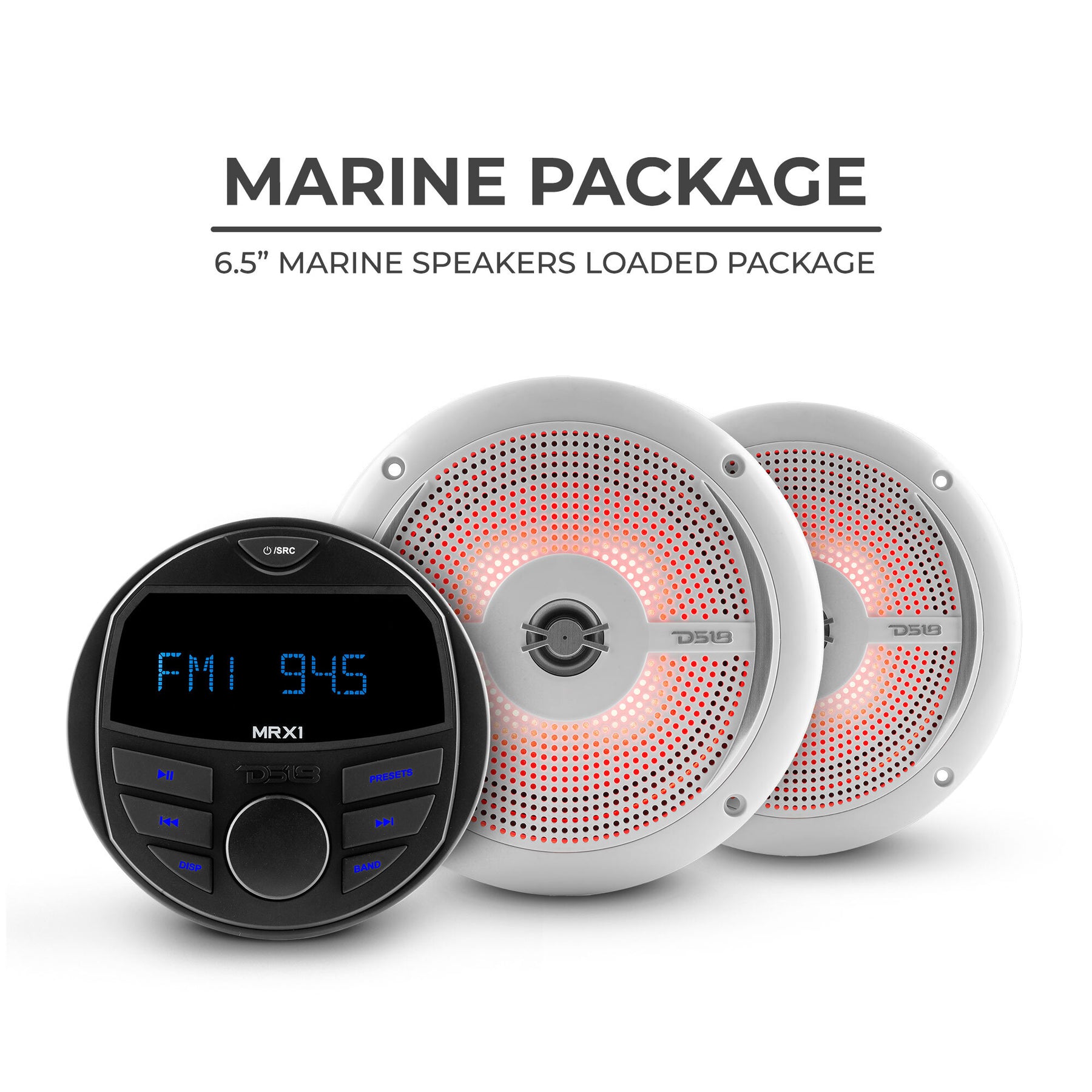Marine and Powersports Headunit and 6.5" Marine Speaker Package (MRX1 and NXL-6SL/WH) -White