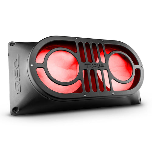 Caja para subwoofer en portón trasero de Jeep TJ, JK/JKU y JL/JLU con dos subwoofers delgados de 10