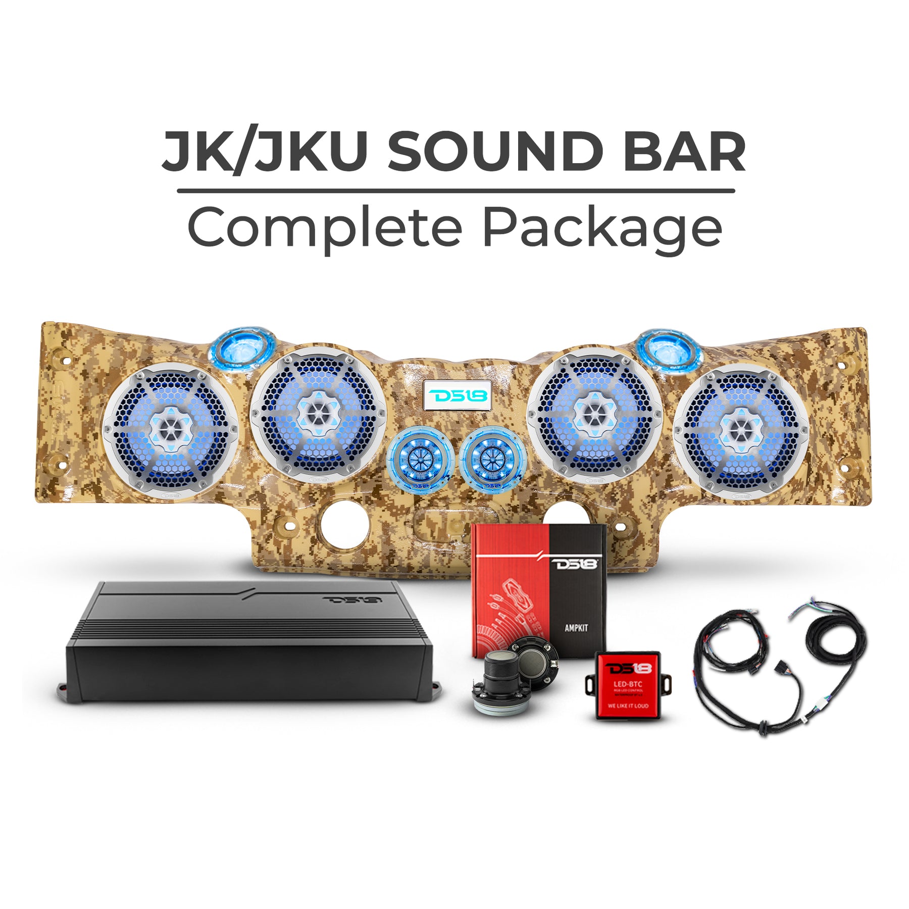 DS18 Jeep JK/JKU Complete Sound Bar Package with Metal Grill Speakers