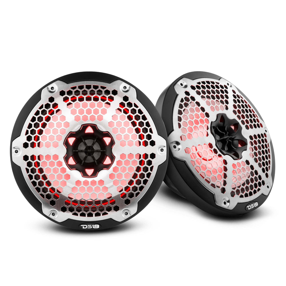 DS18 CF65 6.5" Marine Speakers – 4 Pack, 2-Way With RGB LED Lights, 375W Max