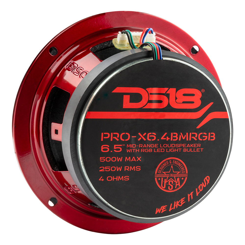 PRO-X 6.5" Mid-Range Loudspeaker with RGB Light Bullet 250 Watts Rms 4-Ohm