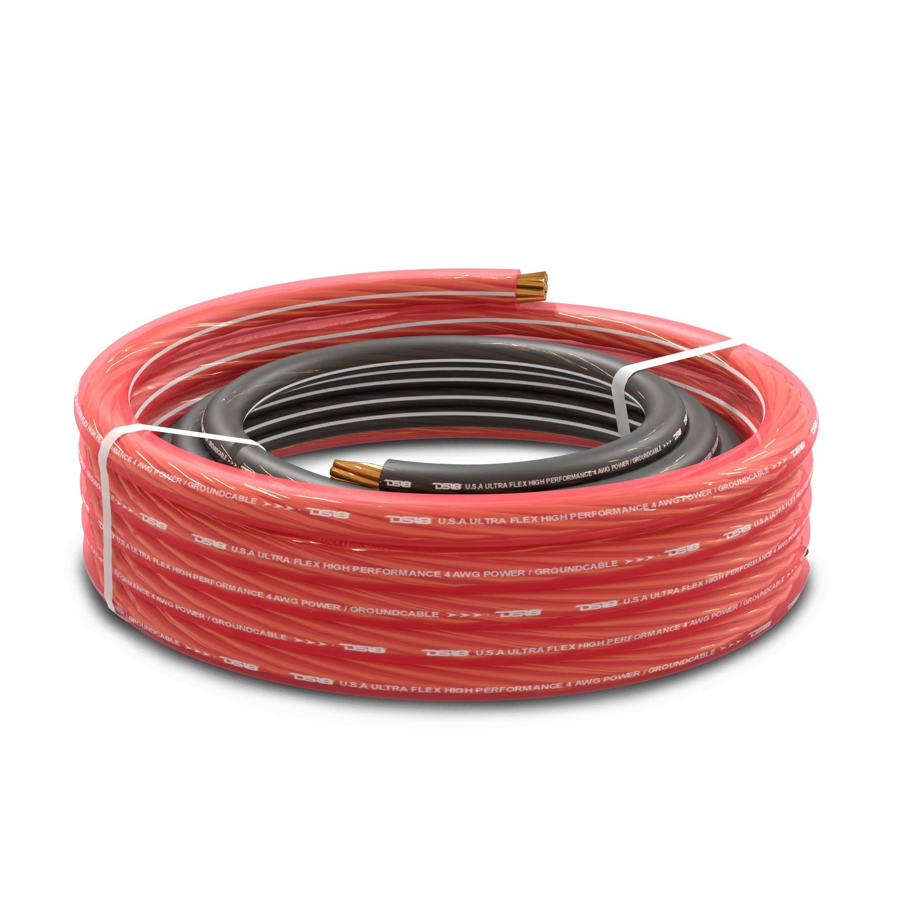 DS18 4-GA Ultra Flex OFC Ground Power Cable 5 Ft Black and 20 Ft Red Kit