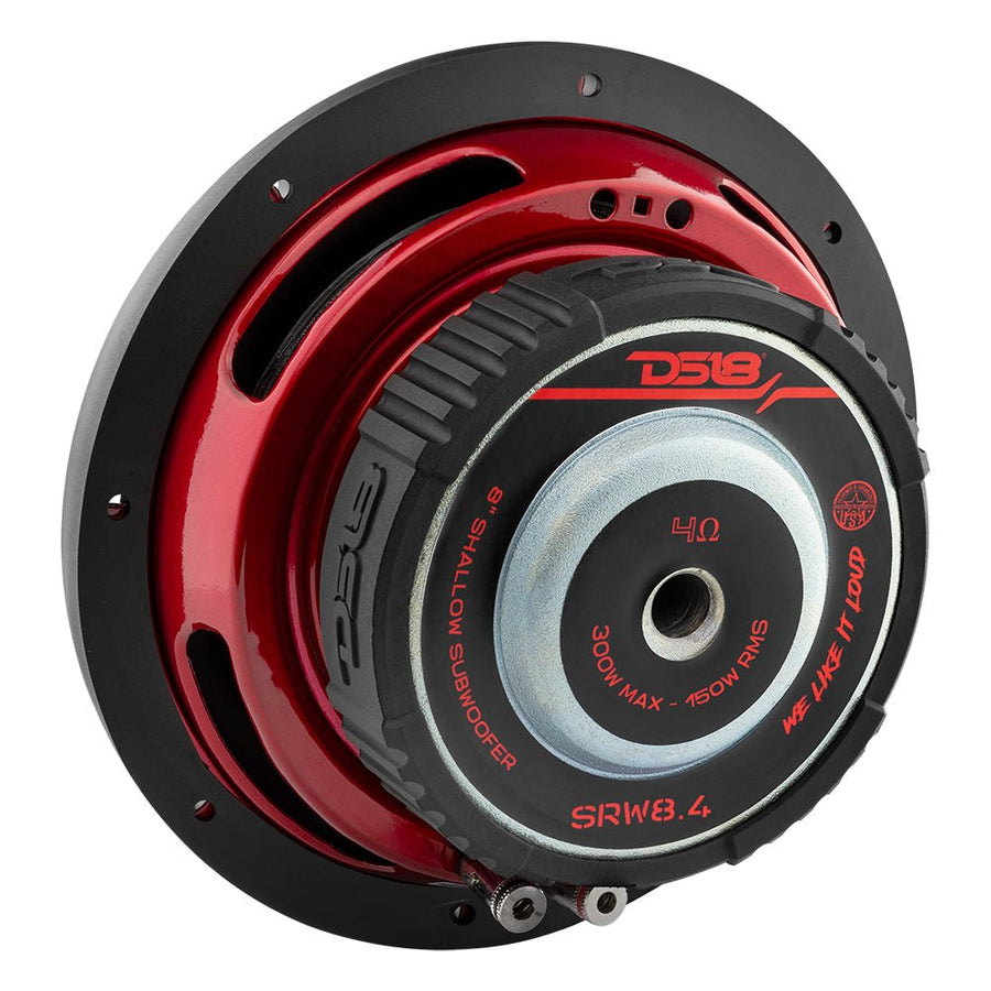 DS18 SRW8.4D 8" Shallow Mount Car Subwoofer - 300W Max, Dual 4+4 Ohm Voice Coil