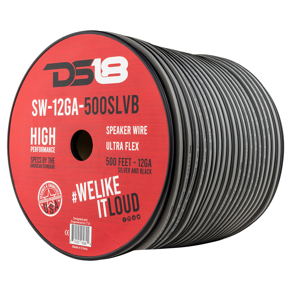 DS18 SW-12GA-500SLVB 12-GA Car Audio Speaker Wire 500 Feet Silver