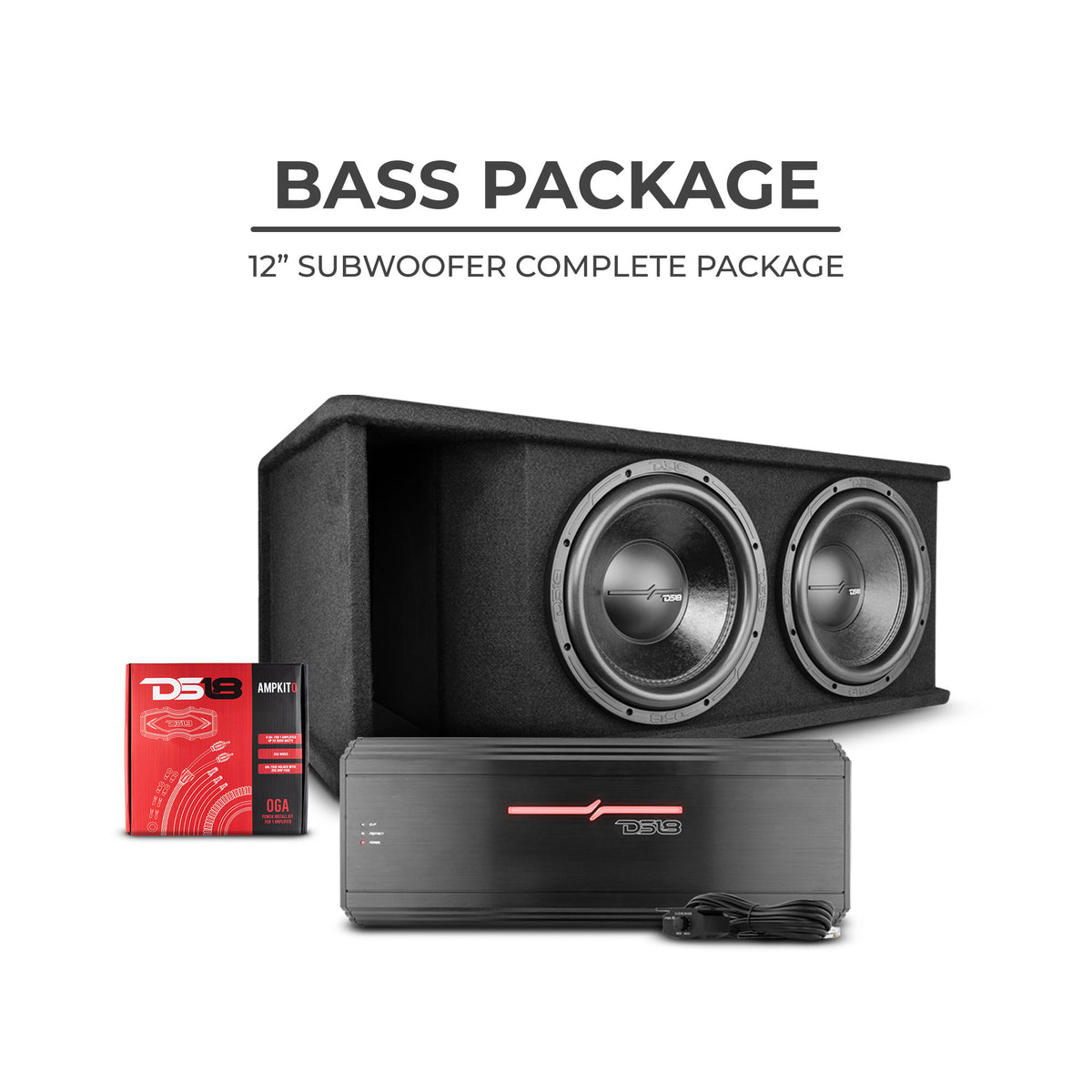 DS18 ZR212LD-PKG Bass Package 2 x ZR12D4 12" Subwoofers In a Ported Box 3200 Watts with ZR2000.1D Class D 1-Channel Amplifier, and Ampkit0